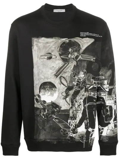 Valentino Space-print Cotton-blend Sweatshirt In Black