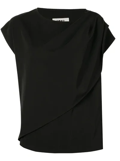 Mm6 Maison Margiela Asymmetric Sleeve T-shirt In Black