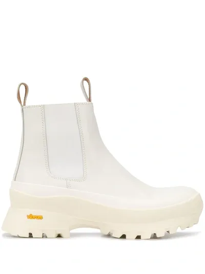 Jil Sander Vibram Sole Ankle Boots In White