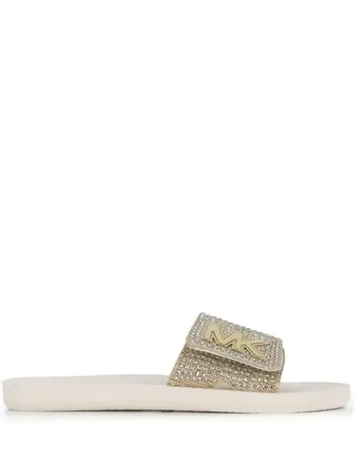 Michael Michael Kors Crystal-embellished Slides In Neutrals