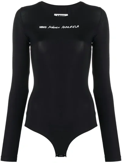 Mm6 Maison Margiela Logo Print Long-sleeves Bodysuit In Black