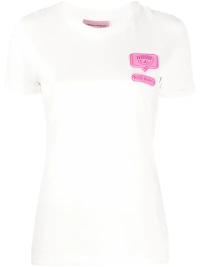 Chiara Ferragni Patch-embellished T-shirt In White,fuchsia