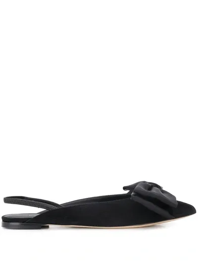 Giuseppe Zanotti Pointed Bow Detail Silk Ballerinas In Black