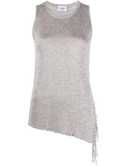 Dondup Metallic Asymmetric Tasseled Top In Silver