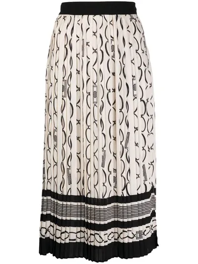 Elisabetta Franchi Catena Print Midi Skirt In Beige In Neutrals