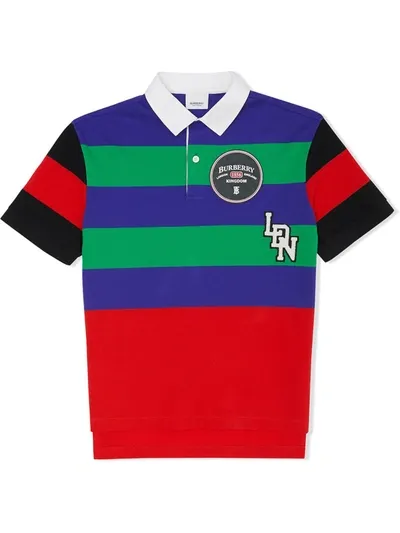 Burberry Kids' Striped Polo Shirt With Logo Graphics In Multi