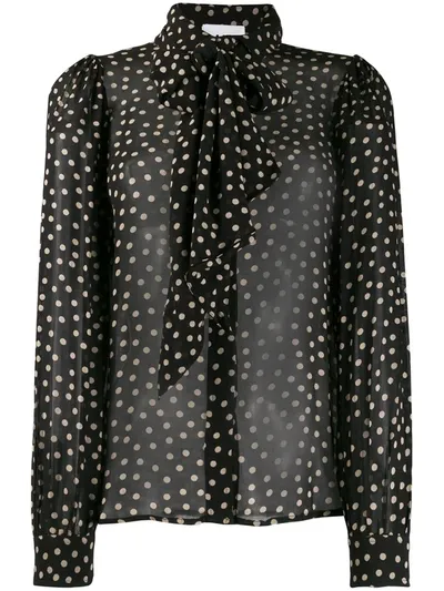 Ganni Polka-dot Georgette Shirt In Black