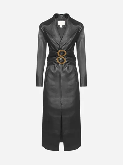 Materiel Double Belt Faux Leather Coat In Black