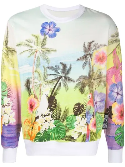 Versace Jeans Couture Tropical Island Print Sweatshirt In Blue