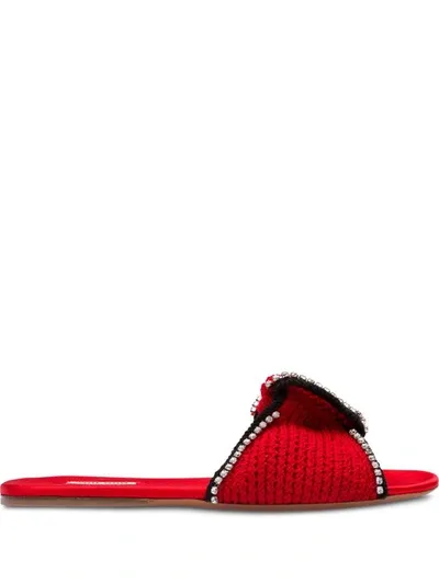 Miu Miu Tie-knot Crochet Flat Sandals In Red