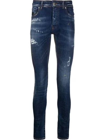 John Richmond Distressed Skinny Fit Jeans In Blue