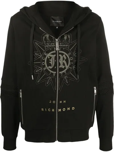 John Richmond Rock N' Roll Logo Print Hoodie In Black