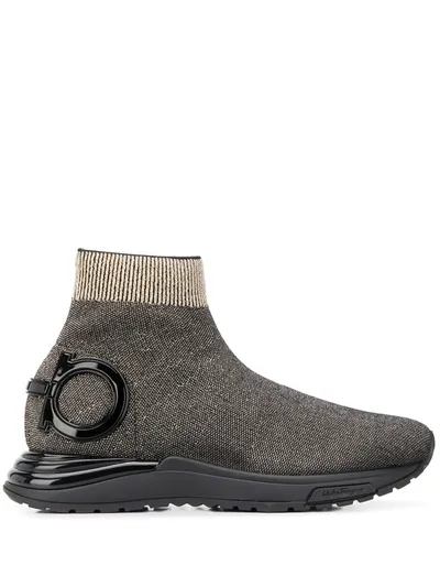 Ferragamo Gancini-plaque High-top Knitted Trainers In Multicolor