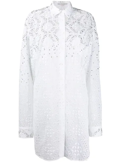 Ermanno Scervino Embroidered Style Studded Shirt Dress In White