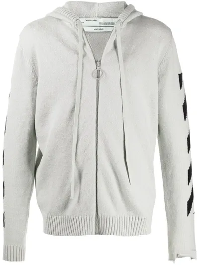 Off-white Diagonal Stripes Cotton Knit Hoodie In Grey