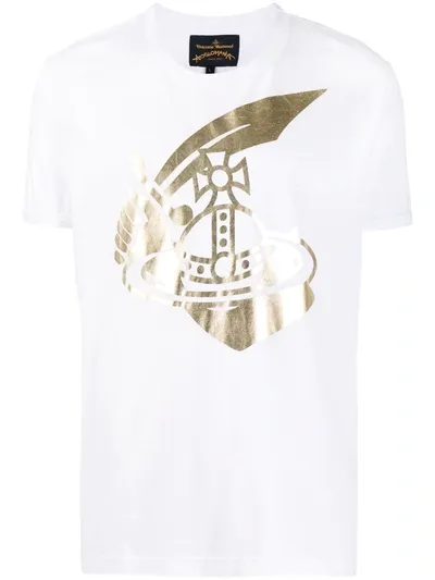 Vivienne Westwood Anglomania Metallic Logo Stamp T-shirt In White