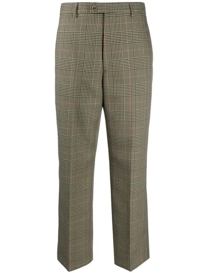 Maison Margiela Cropped Checked Trousers In Brown