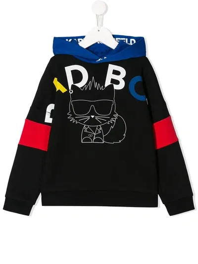 Karl Lagerfeld Kids' Long Sleeve Block Color Logo Hoodie In Black