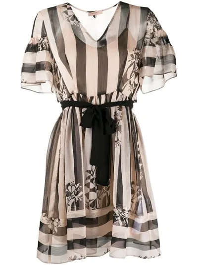 Twinset Floral Stripe Dress In Neutrals