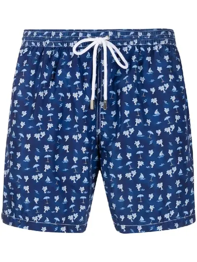 Barba Palm Print Swim Shorts In Blue