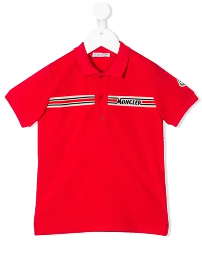 Moncler Kids' Short Sleeve Knitted-logo Polo Shirt In Red