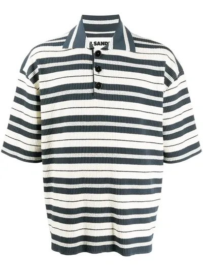 Jil Sander Stripe Knitted Polo Shirt  In White