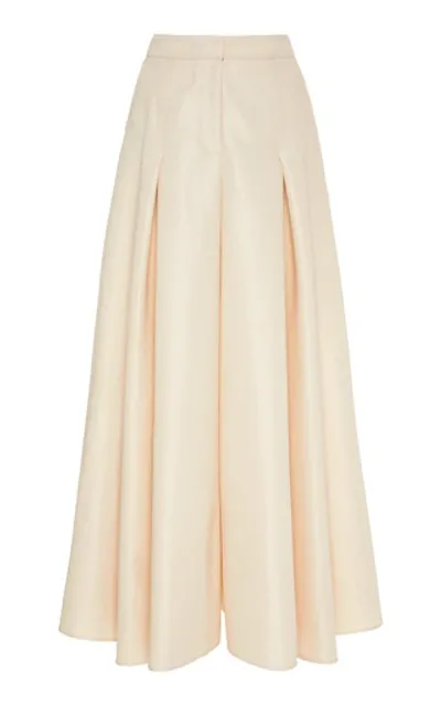 Carolina Herrera High-rise Cotton-blend Canvas Palazzo Trousers In Neutral