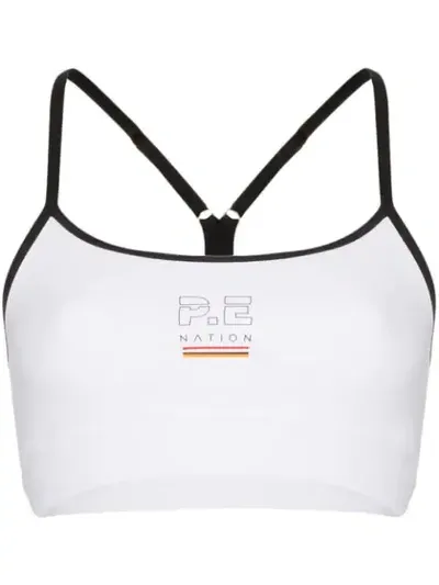 P.e Nation Logo Print Sports Bra In White