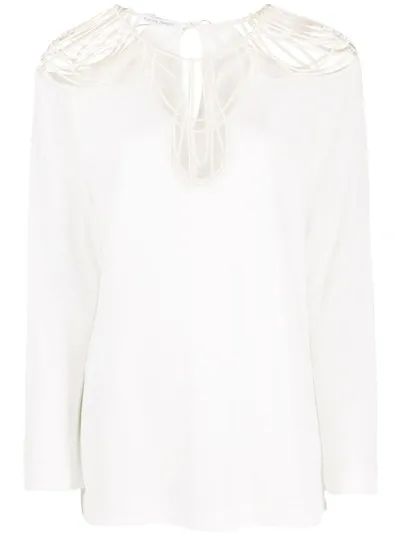 Alberta Ferretti Long-sleeved Sheer-panels Blouse In White