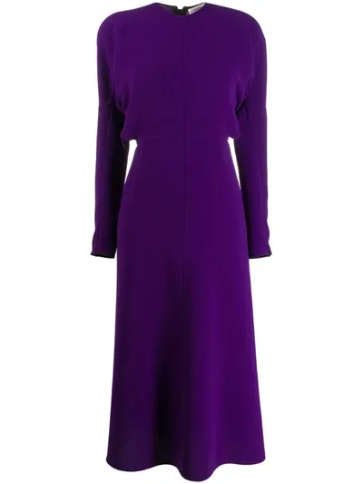 Victoria Beckham Crewneck Long-sleeve Midi Cady Dress In Bright Purple