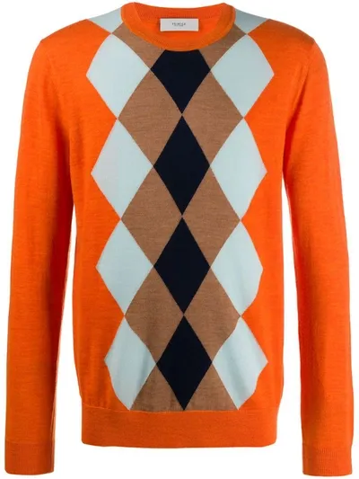 Pringle Of Scotland Argyle Intarsia Jumper In Orange