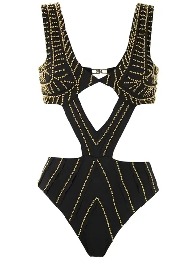 Amir Slama Embroidered Cut Out Swimsuit In Black