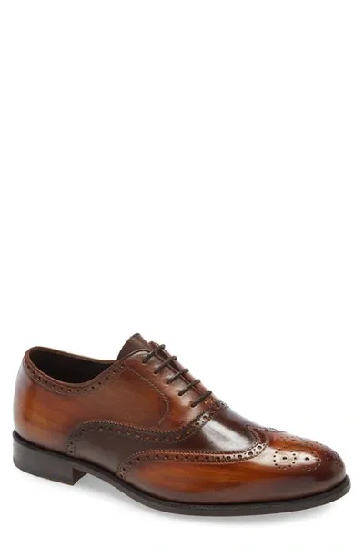 Ike Behar Trezor Wingtip In Brown Cognac