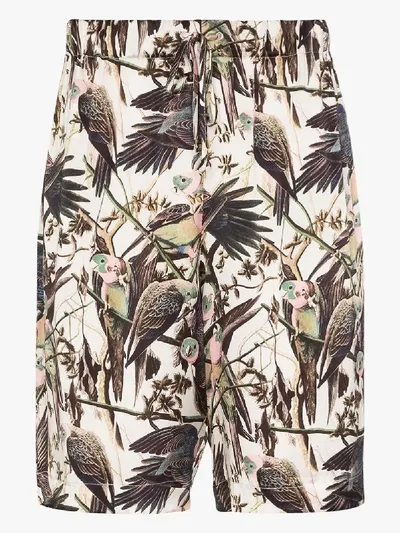 Edward Crutchley Seidenshorts Mit Vögel-print In Multicolour