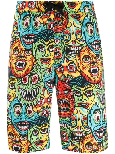 Moschino Monsters Print Swim Shorts In Black