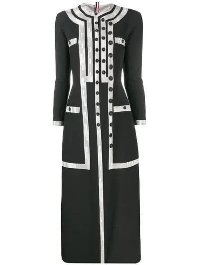 Thom Browne Seersucker Slit-detail Dress In Black