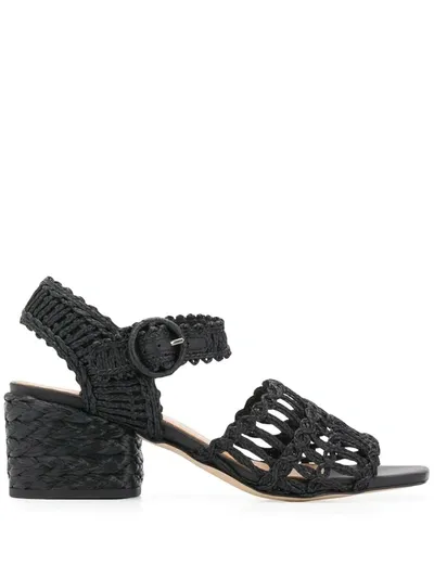 Paloma Barceló Melani Braided Raffia 65mm Sandals In Black