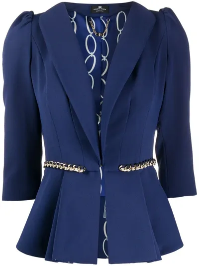 Elisabetta Franchi Chain Belt Blazer In Blue