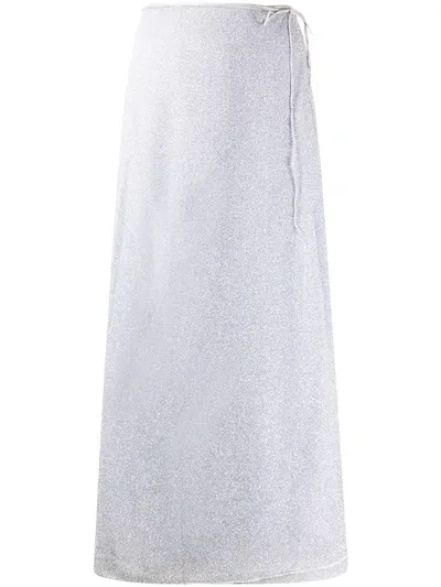 Oseree Metallic Straight Skirt In Silver