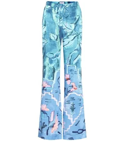 Peter Pilotto Floral-print Wide-leg Satin-twill Trousers In Blue