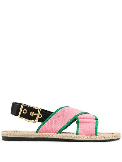 Marni Canvas-strap Jute Fussbett Sandals In Pink