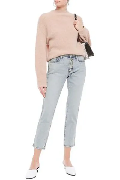 Current Elliott Bleached Mid-rise Slim-leg Jeans In Light Denim