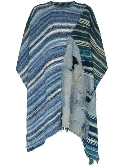 Greg Lauren Striped Patchwork Poncho In Blue