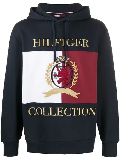 Tommy Hilfiger Embroidered Logo Long-sleeved Hoodie In Blue