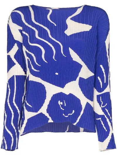 Issey Miyake Plissiertes Oberteil Mit Print In Blue