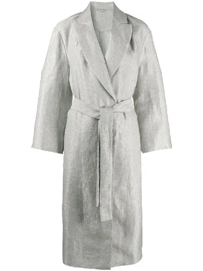 Brunello Cucinelli Metallic Belted Coat In Silver