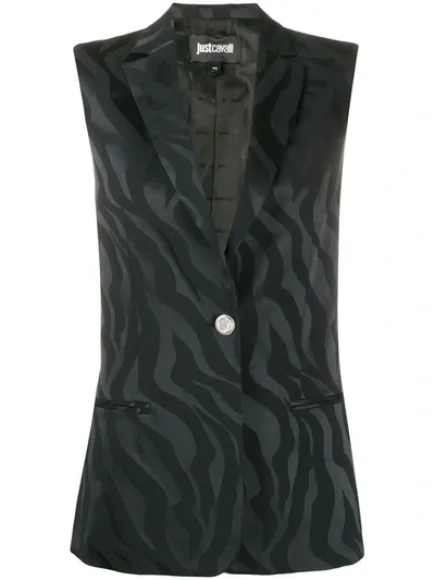 Just Cavalli Embroidered Sleeveless Waistcoat In Black