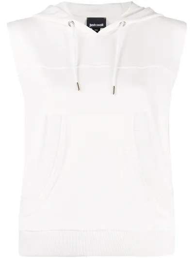 Just Cavalli Basic Sleeveless Hoodie In White