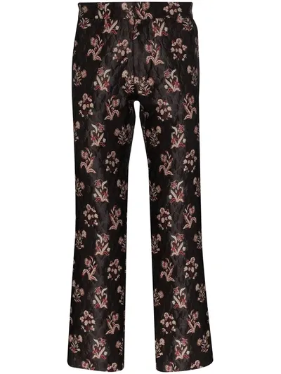 Edward Crutchley Embroidered Damask Print Trousers In Brown