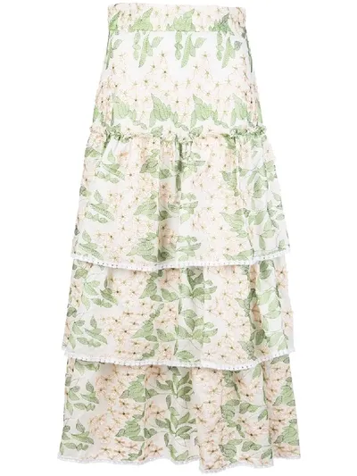 Alexis Aditya Floral-embroidered Skirt In Green